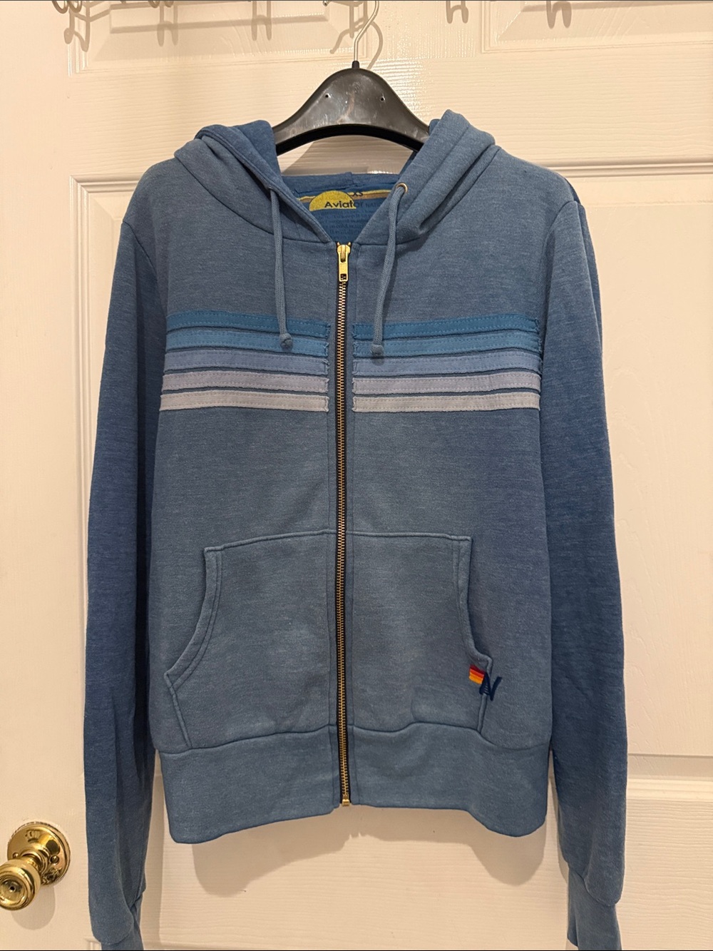 NEW Aviator Nation Blue Striped Zip-Up Hoodie